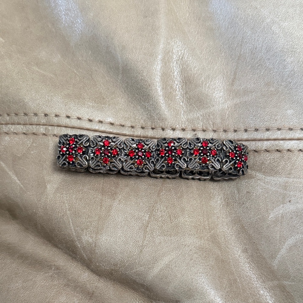 Vintage Style Silver and Red Barrette
